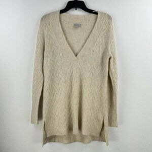Chico's Tunic Sweater Herringbone Textured V-Neck Oatmeal‎ Size 0 Small